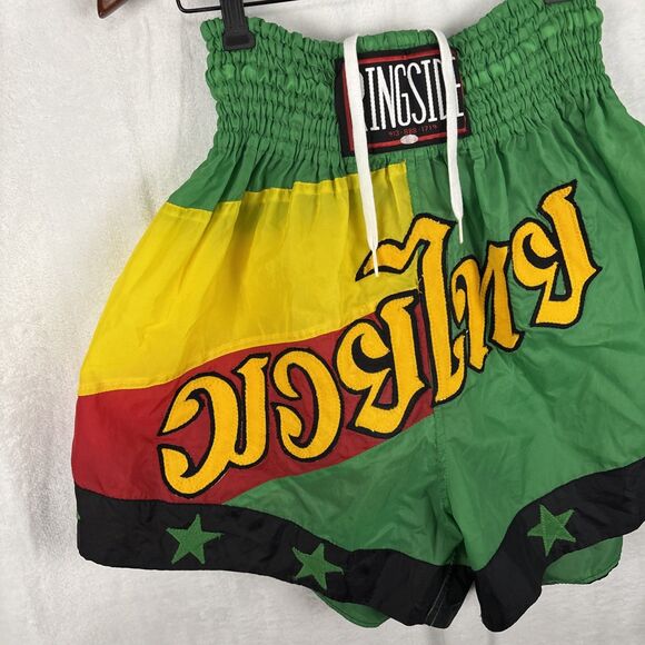 Vintage Ringside Satin Green Yellow Red Muay Thai Boxing Shorts Size XL - Picture 2 of 8